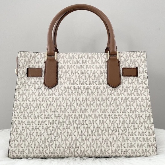 MICHAEL KORS Hamilton Medium Vanilla Monogram Signature Crossbody NS Tote $558 - Picture 6 of 13